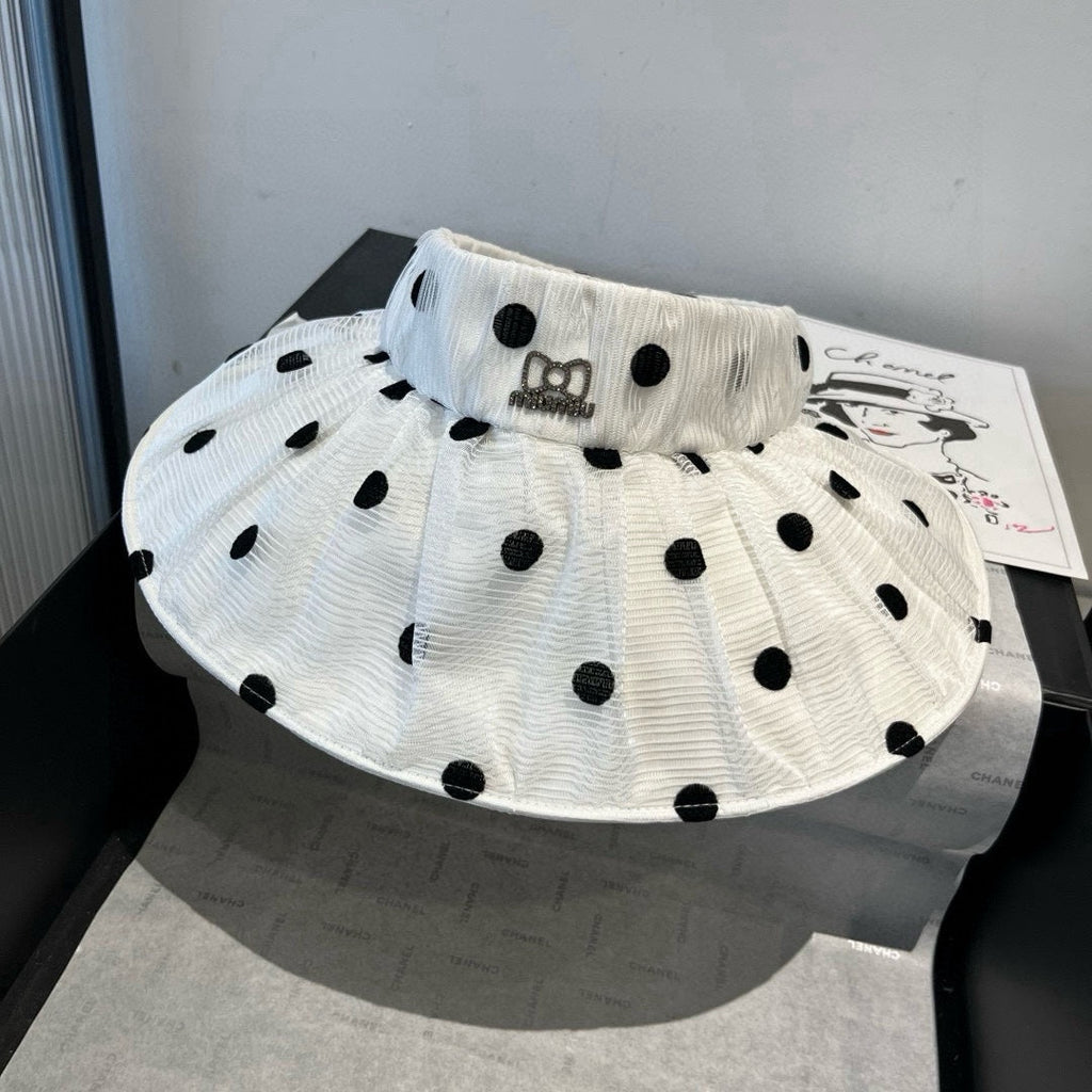 MIUMIU OPEN-TOP HAT IN WHITE WITH POLKA DOTS FABRIC