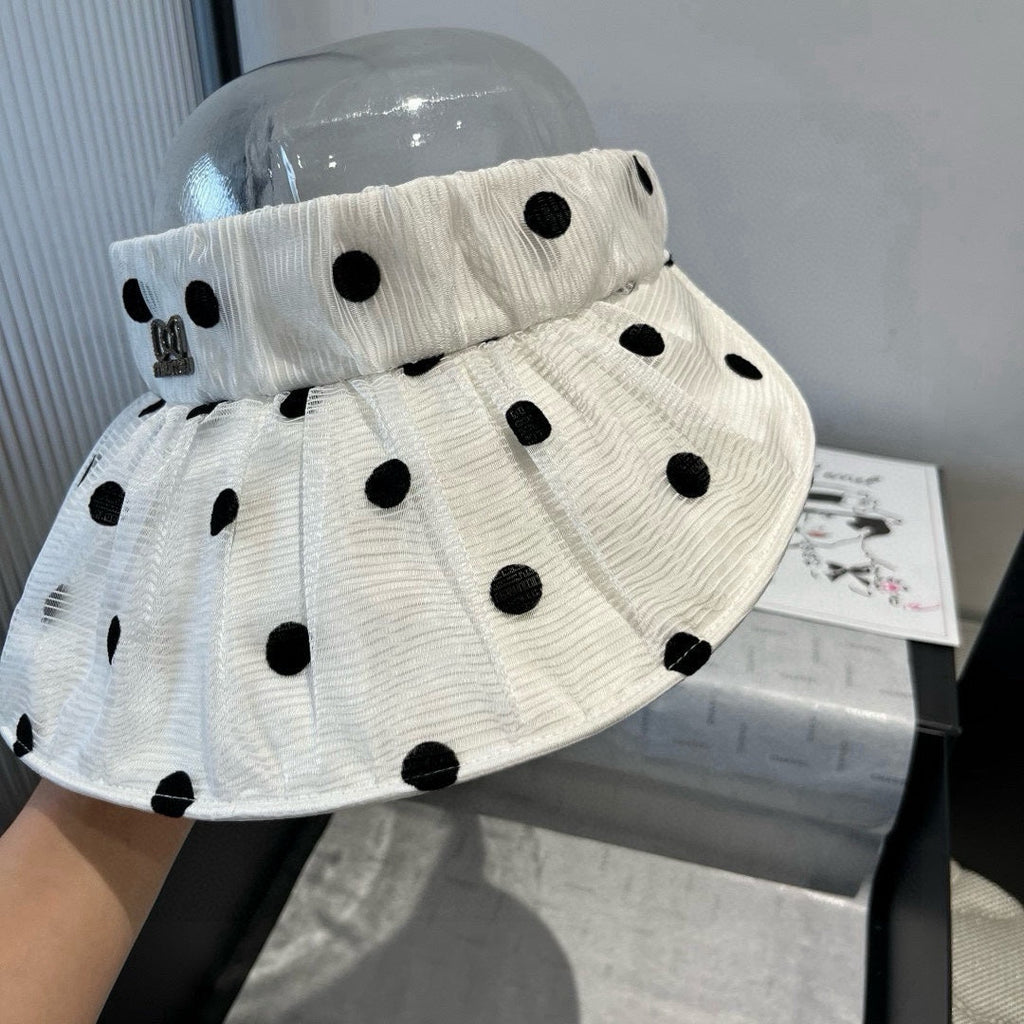 MIUMIU OPEN-TOP HAT IN WHITE WITH POLKA DOTS FABRIC