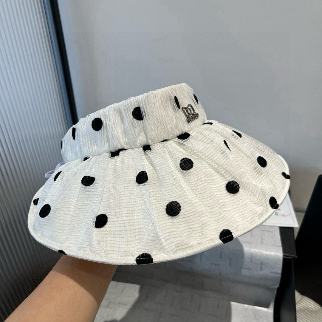MIUMIU OPEN-TOP HAT IN WHITE WITH POLKA DOTS FABRIC
