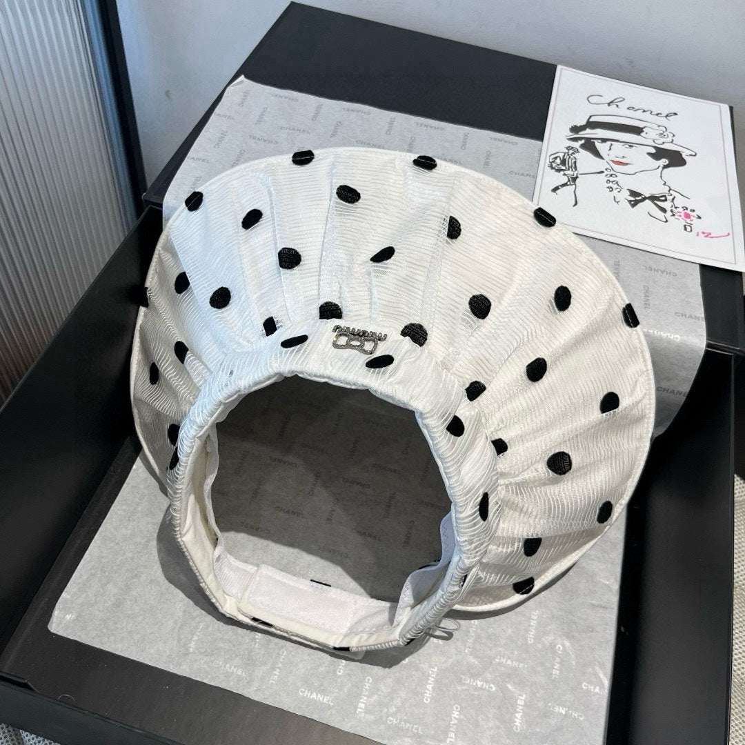 MIUMIU OPEN-TOP HAT IN WHITE WITH POLKA DOTS FABRIC