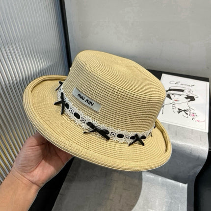 MIUMIU SMALL BRIM CURVED STRAW HAT IN BEIGE