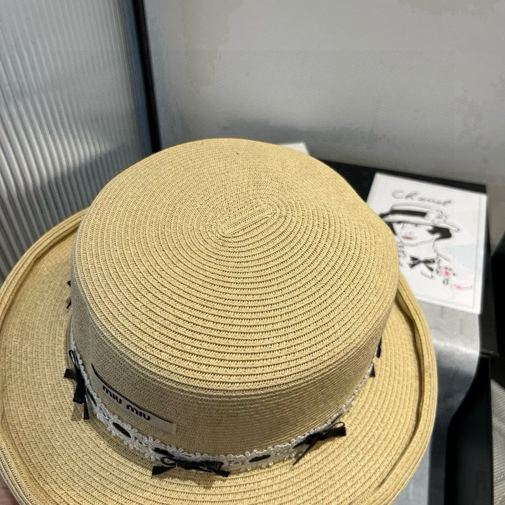 MIUMIU SMALL BRIM CURVED STRAW HAT IN BEIGE