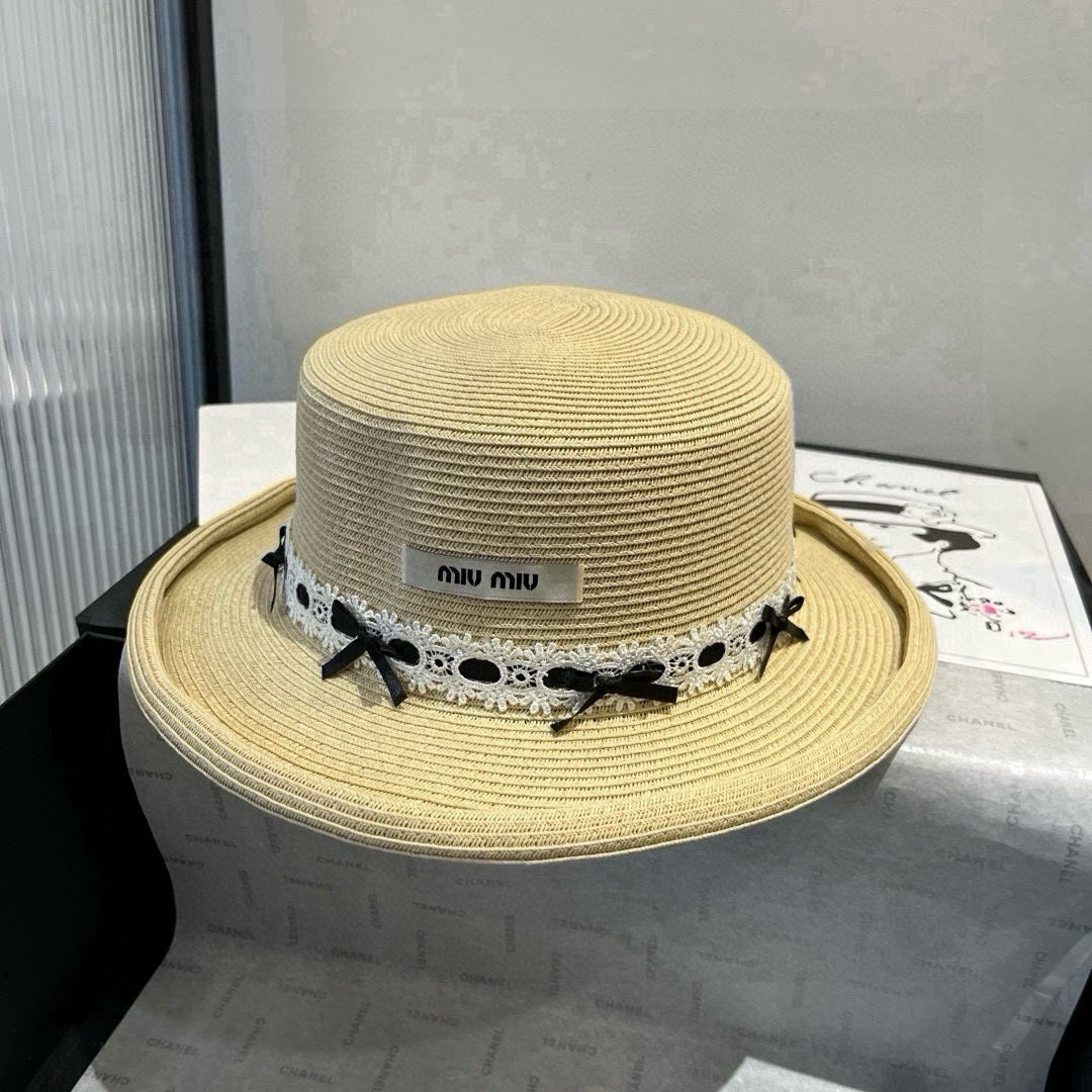 MIUMIU SMALL BRIM CURVED STRAW HAT IN BEIGE