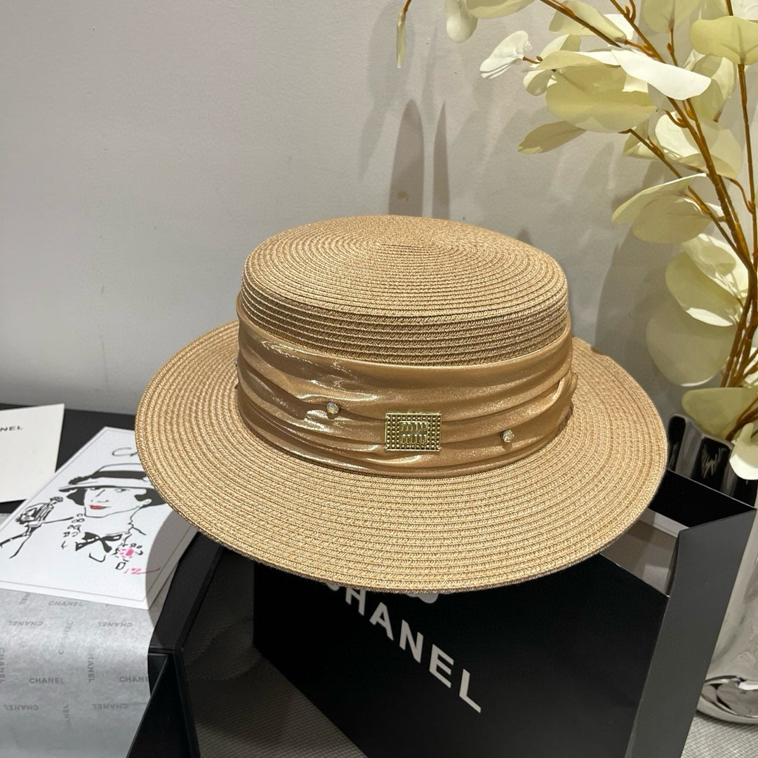 MIUMIU STRAW HAT IN BEIGE WITH RHINESTONE EMBELLISHED