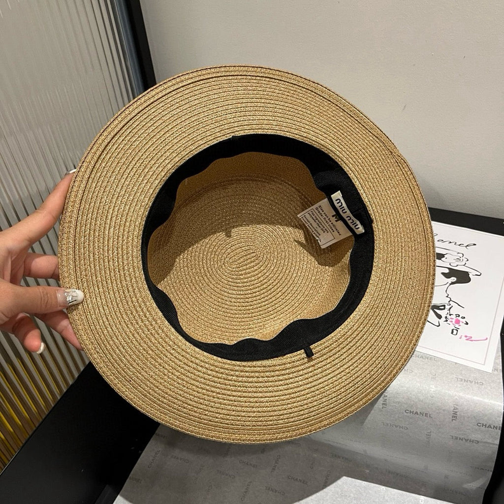MIUMIU STRAW HAT IN BEIGE WITH RHINESTONE EMBELLISHED