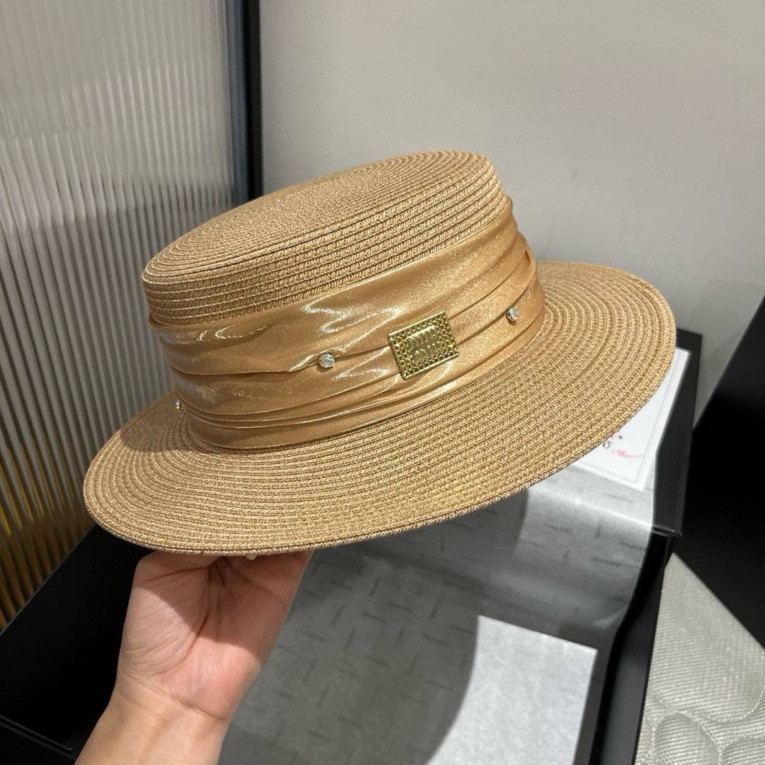 MIUMIU STRAW HAT IN BEIGE WITH RHINESTONE EMBELLISHED