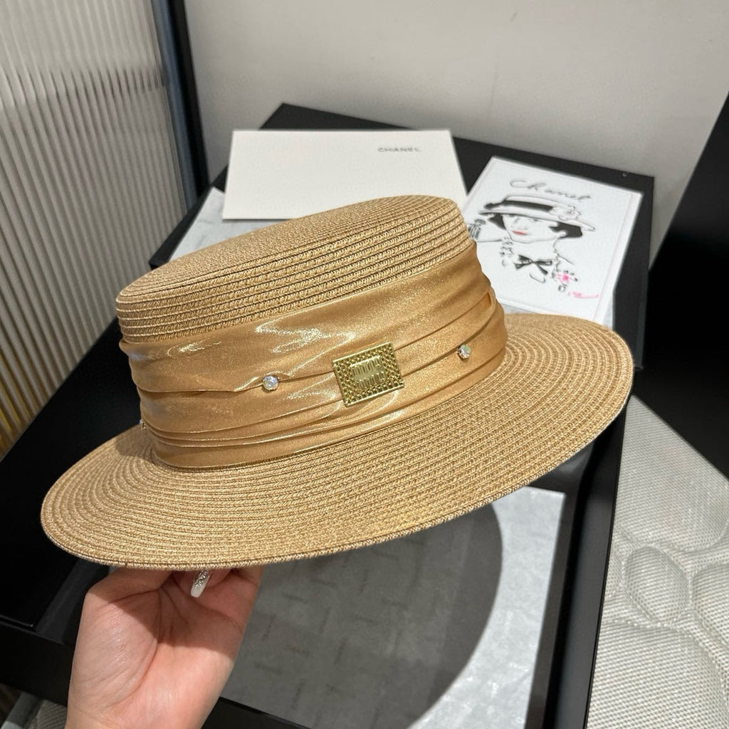 MIUMIU STRAW HAT IN BEIGE WITH RHINESTONE EMBELLISHED