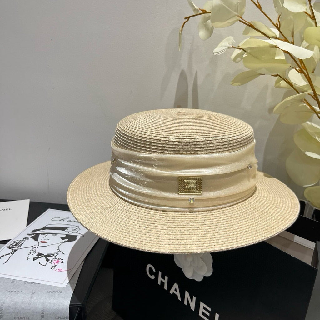 MIUMIU STRAW HAT IN LIGHT BEIGE WITH RHINESTONE EMBELLISHED