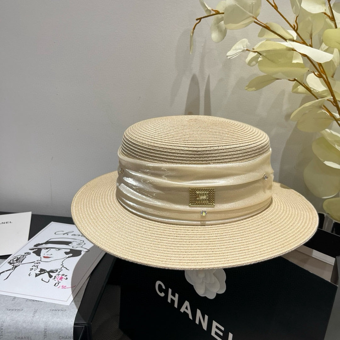 MIUMIU STRAW HAT IN LIGHT BEIGE WITH RHINESTONE EMBELLISHED