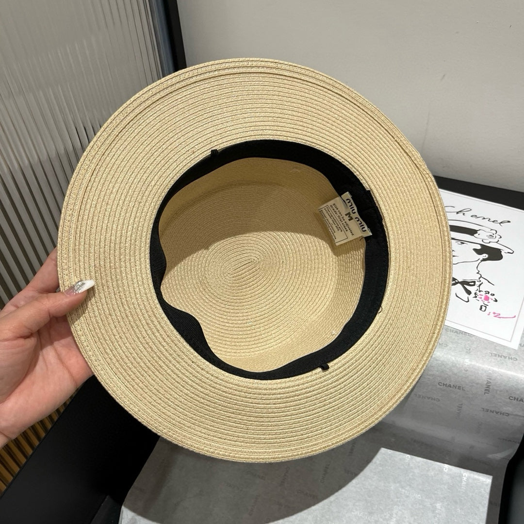 MIUMIU STRAW HAT IN LIGHT BEIGE WITH RHINESTONE EMBELLISHED