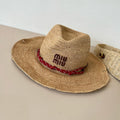 MIUMIU RAFFIA STRAW HAT WITH A RED WOVEN BAND