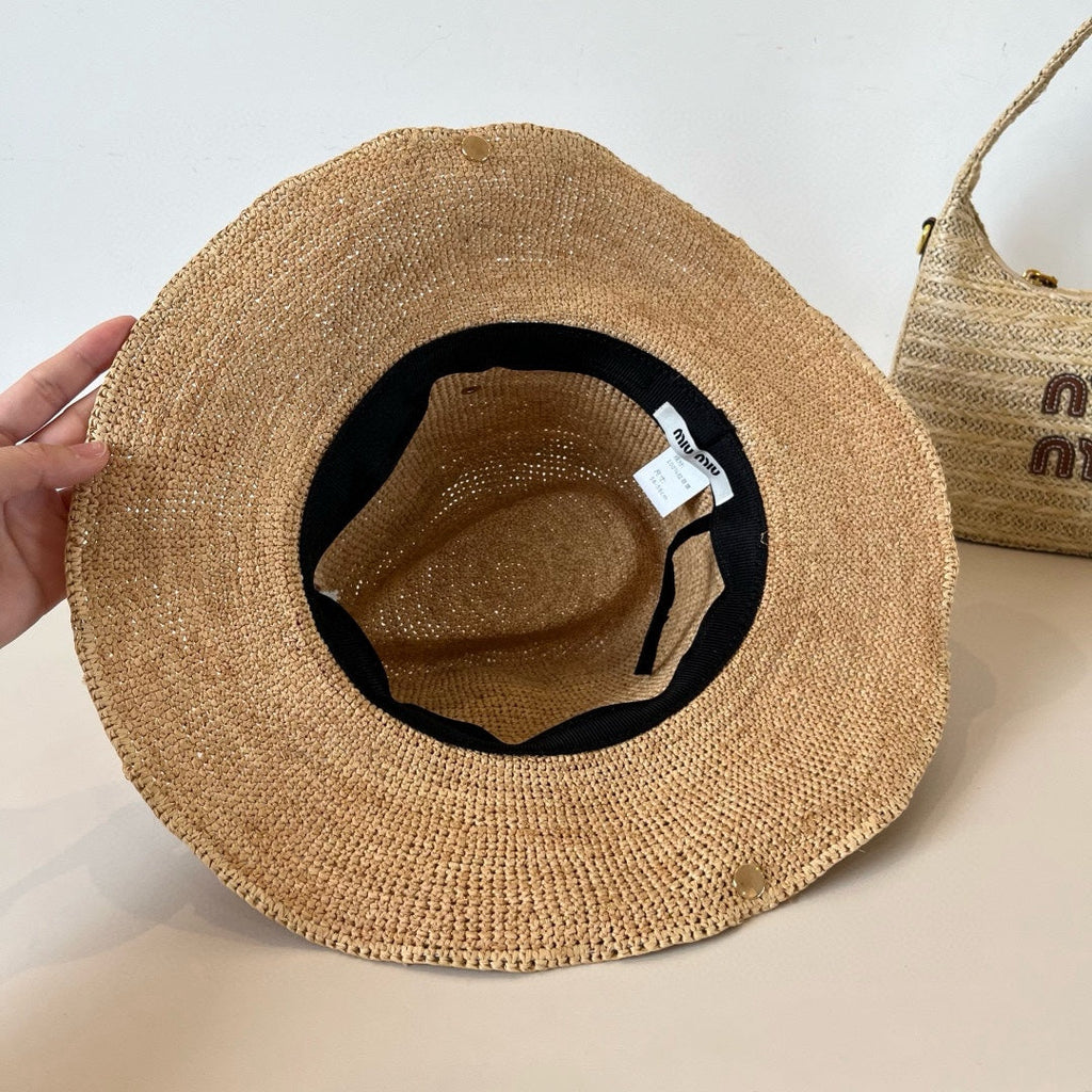 MIUMIU RAFFIA STRAW HAT WITH A RED WOVEN BAND