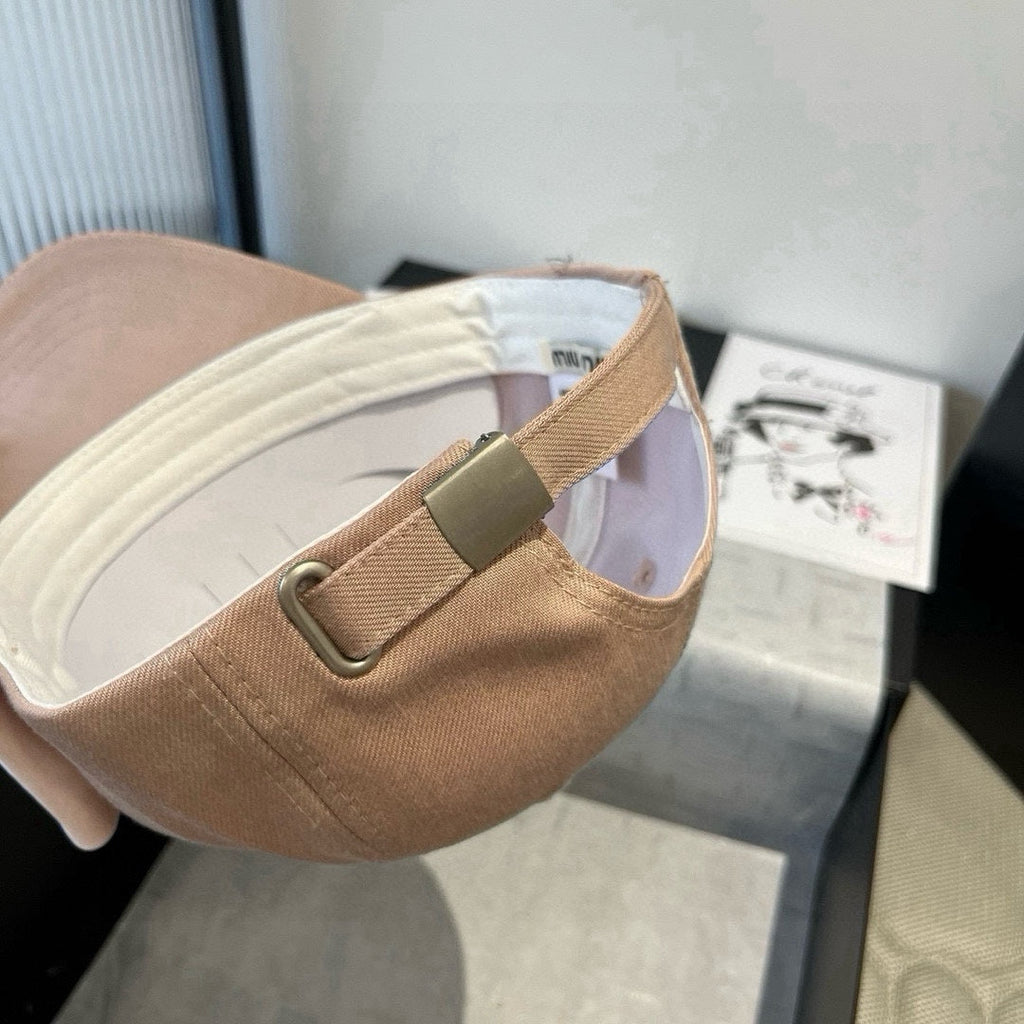 MIUMIU BASEBALL CAP IN BEIGE FABRIC WITH LARGE PINK BOW