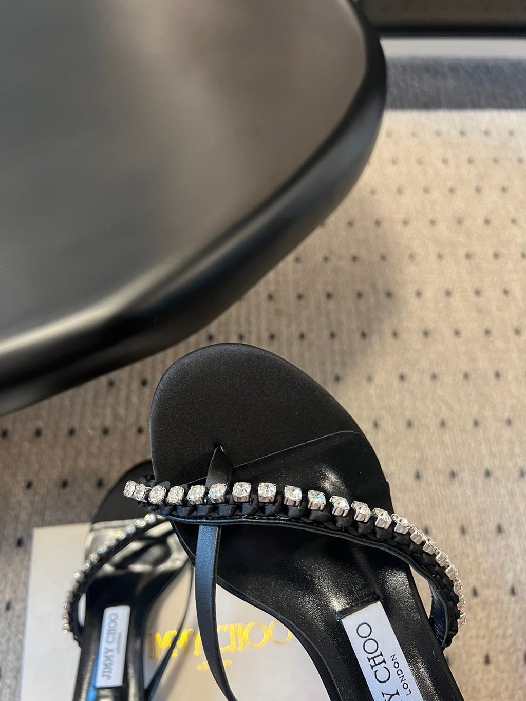 JIMMY CHOO 26S CRYSTAL THONG SANDALS 45 MM IN BLACK LAMBSKIN