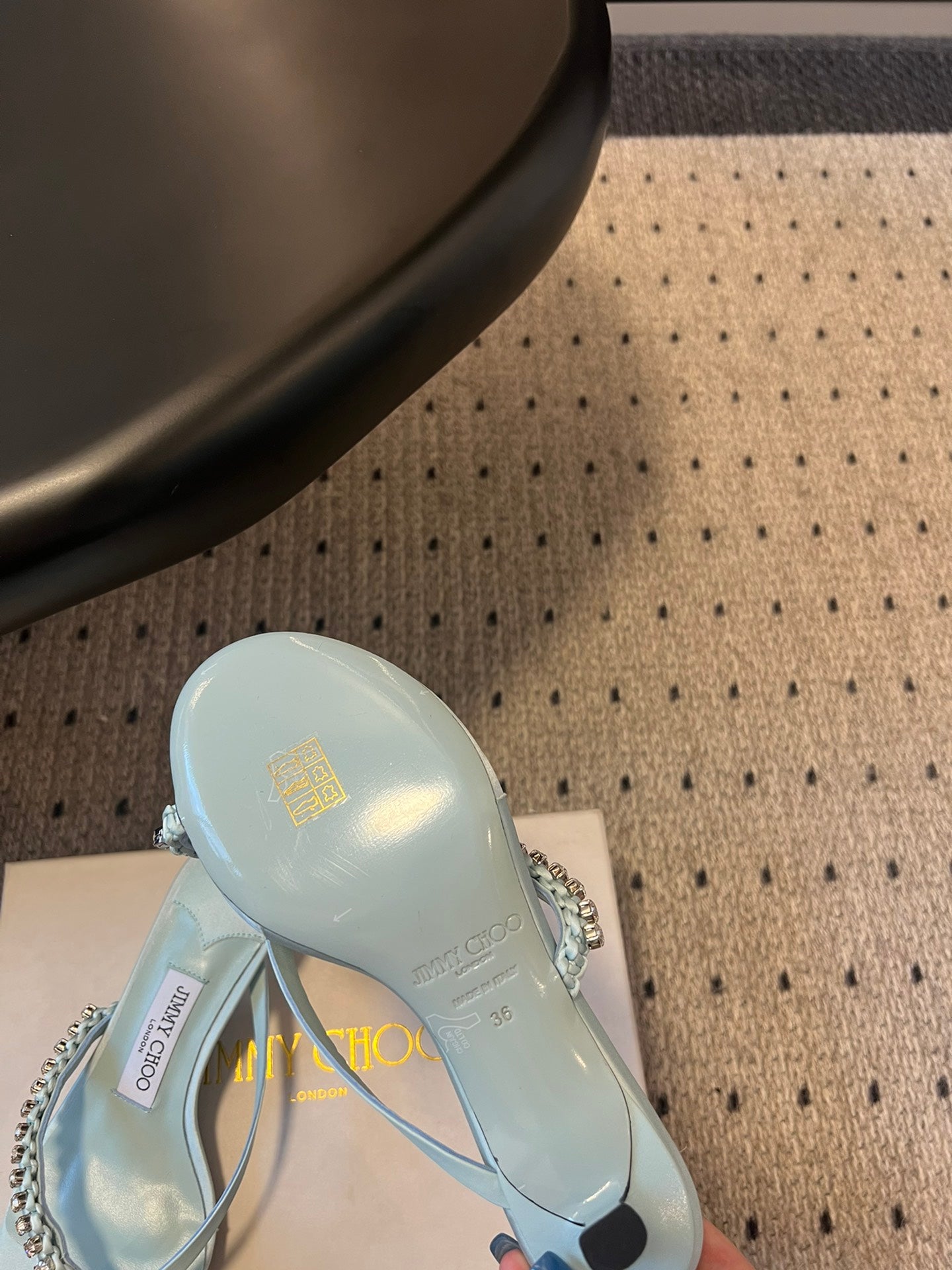 JIMMY CHOO 26S CRYSTAL THONG SANDALS 45 MM IN PASTEL BLUE SATIN AND LAMBSKIN