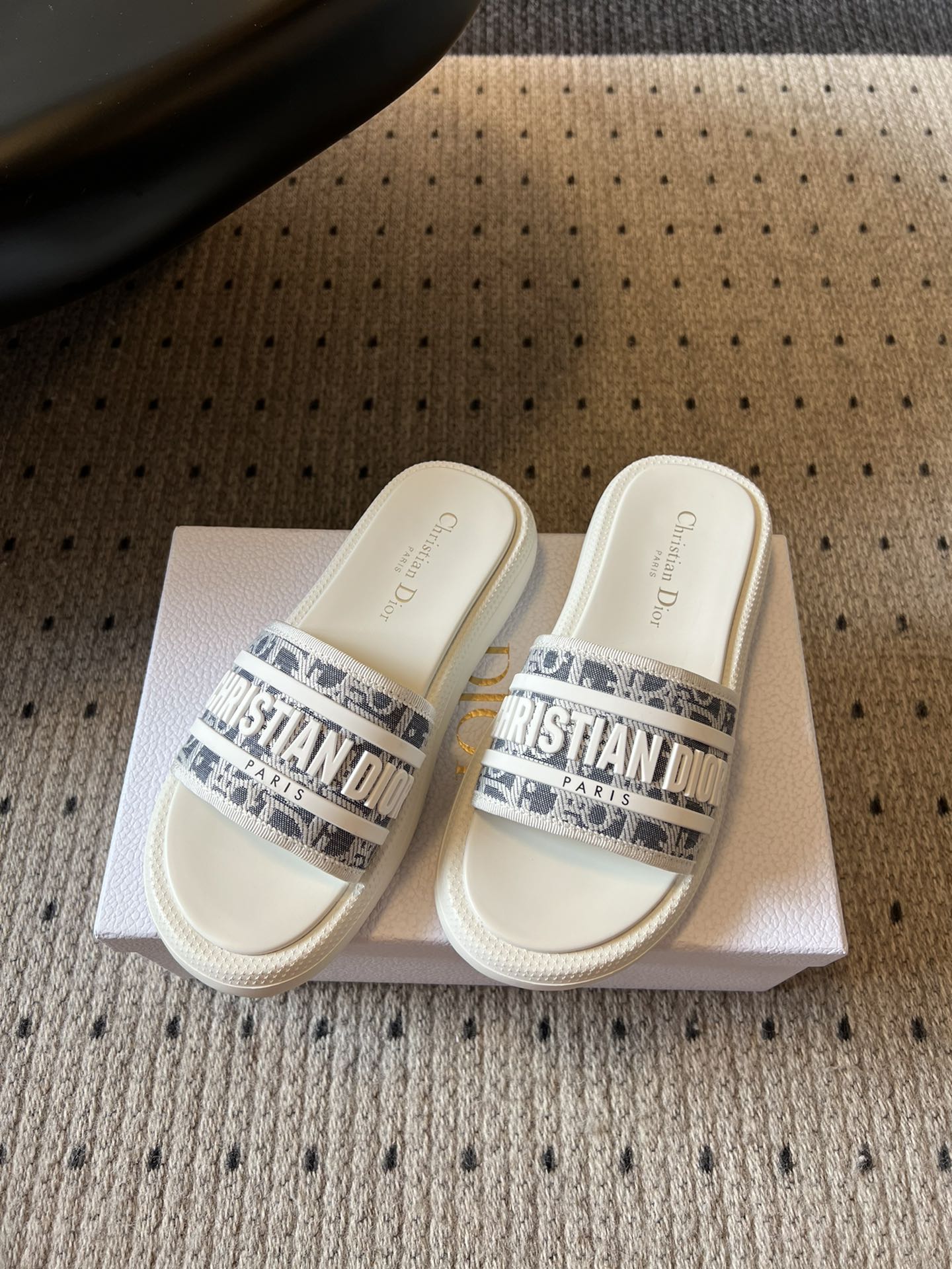 CD DWAY SLIDES WHITE RUBBER TOILE DE JOUY EMBROIDERY