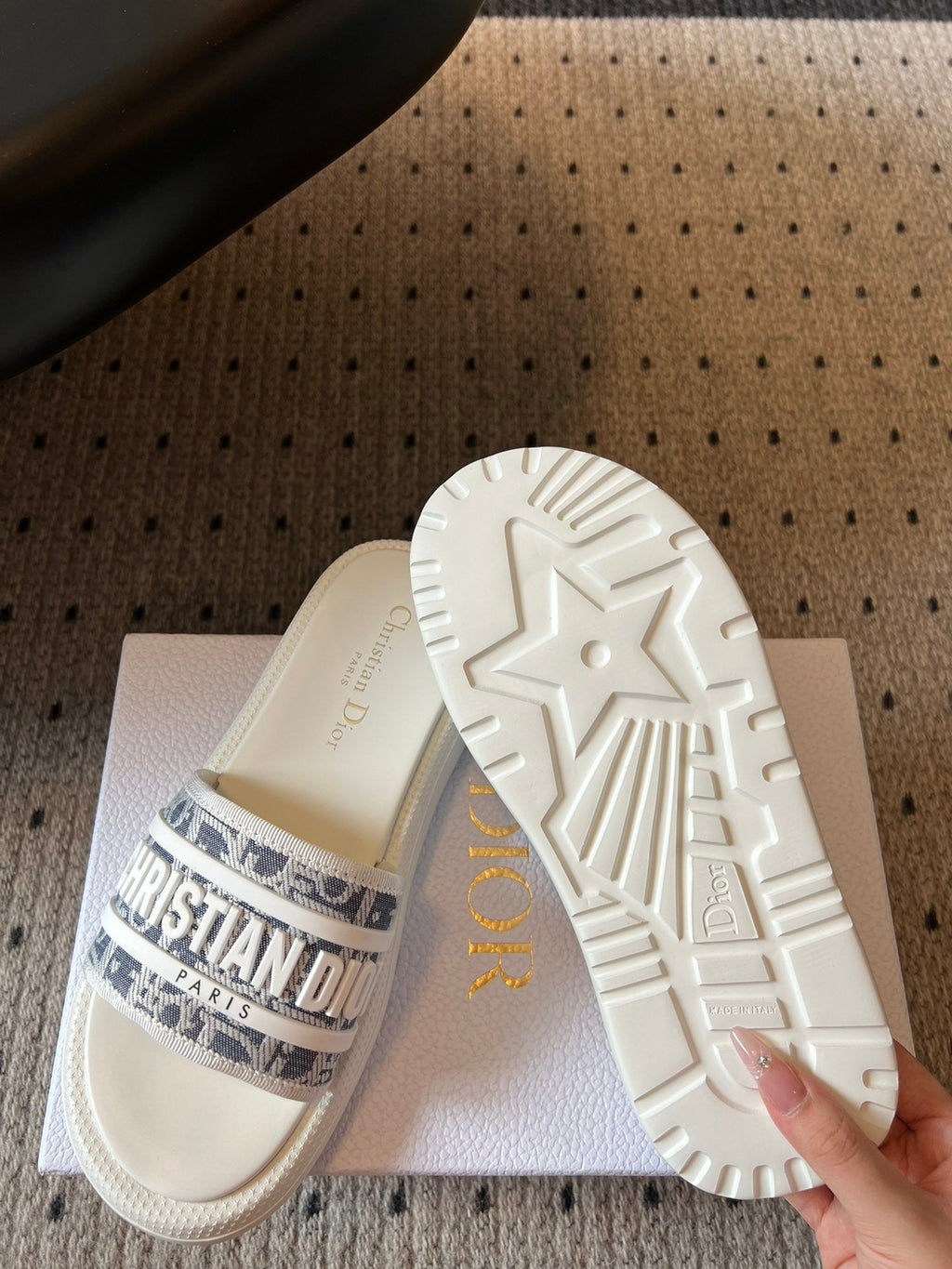 CD DWAY SLIDES WHITE RUBBER TOILE DE JOUY EMBROIDERY