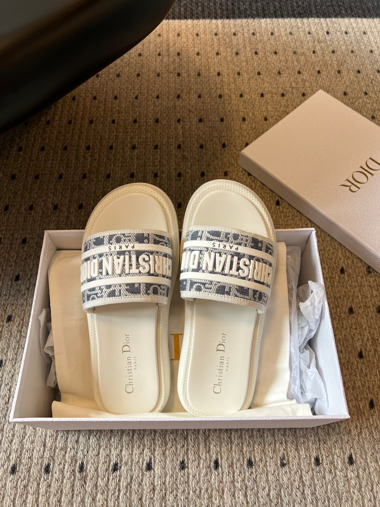 CD DWAY SLIDES WHITE RUBBER TOILE DE JOUY EMBROIDERY