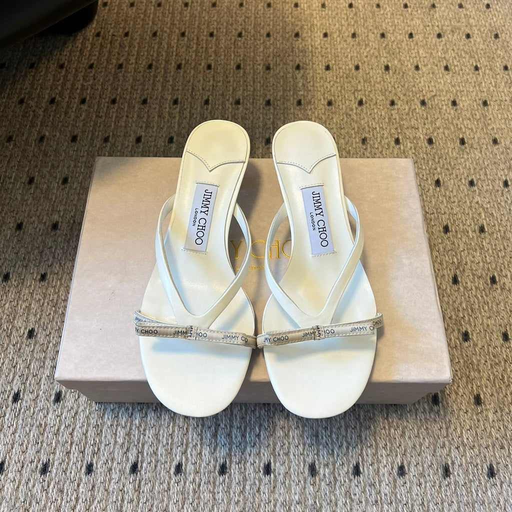JIMMY CHOO 26S STRAPPY HEELED SANDALS IN WHITE LAMBSKIN