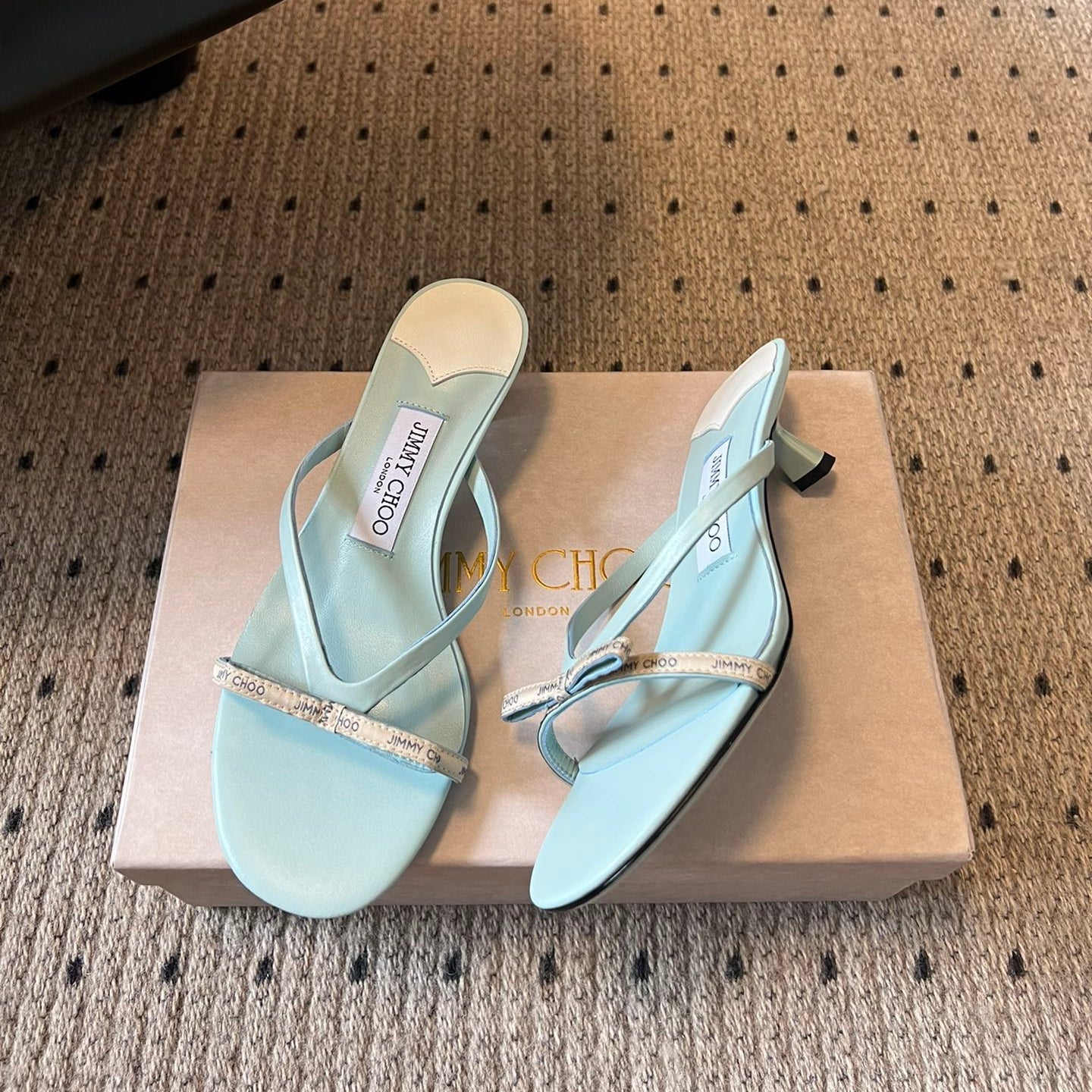 JIMMY CHOO 26S STRAPPY HEELED SANDALS IN PASTEL BLUE LAMBSKIN