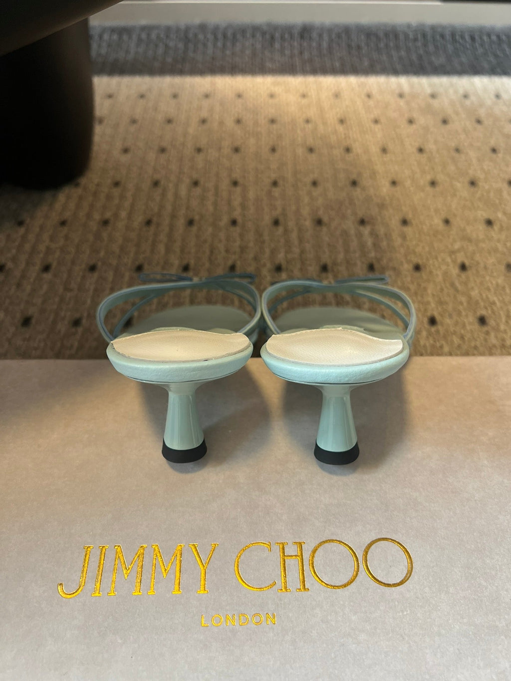JIMMY CHOO 26S STRAPPY HEELED SANDALS IN PASTEL BLUE LAMBSKIN