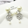 CD 26S DOUBLE PEARL BEE CHARM DROP EARRINGS IN SILVER METAL 633180