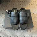 PRADA 25S SHUFFLE LEATHER THONG SANDALS IN BLACK CALFSKIN