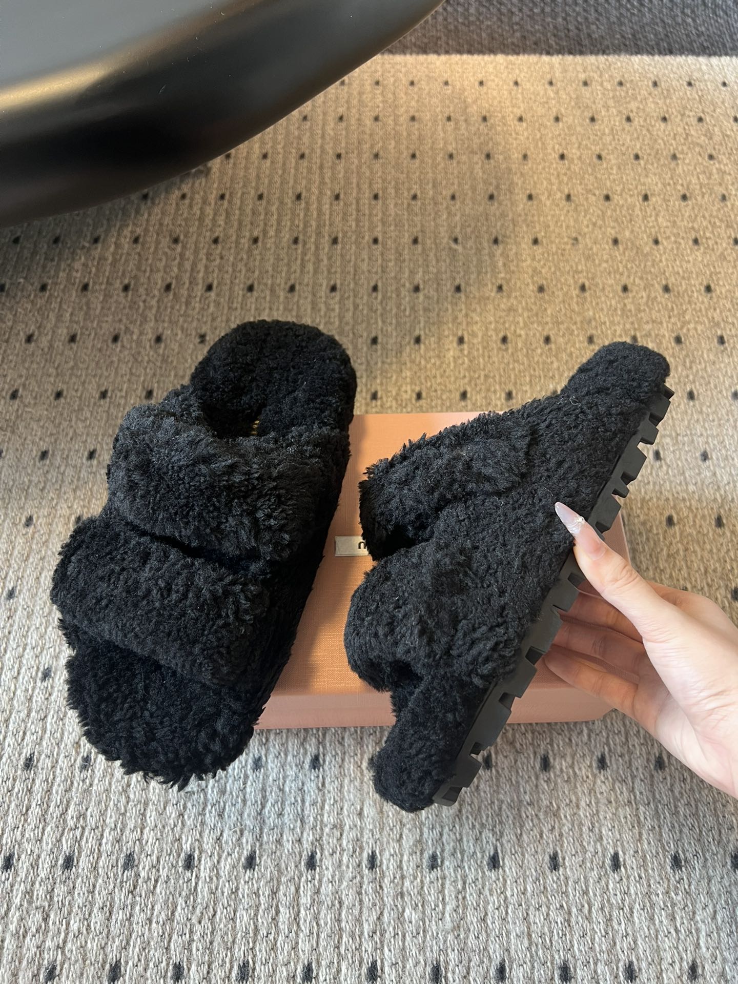 MIUMIU 26S SHEEPSKIN SLIPPERS IN BLACK