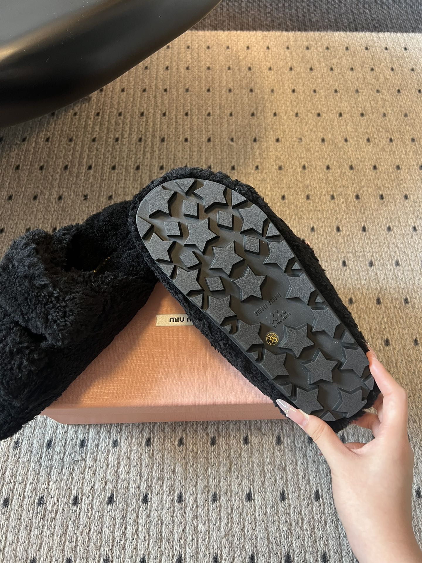 MIUMIU 26S SHEEPSKIN SLIPPERS IN BLACK