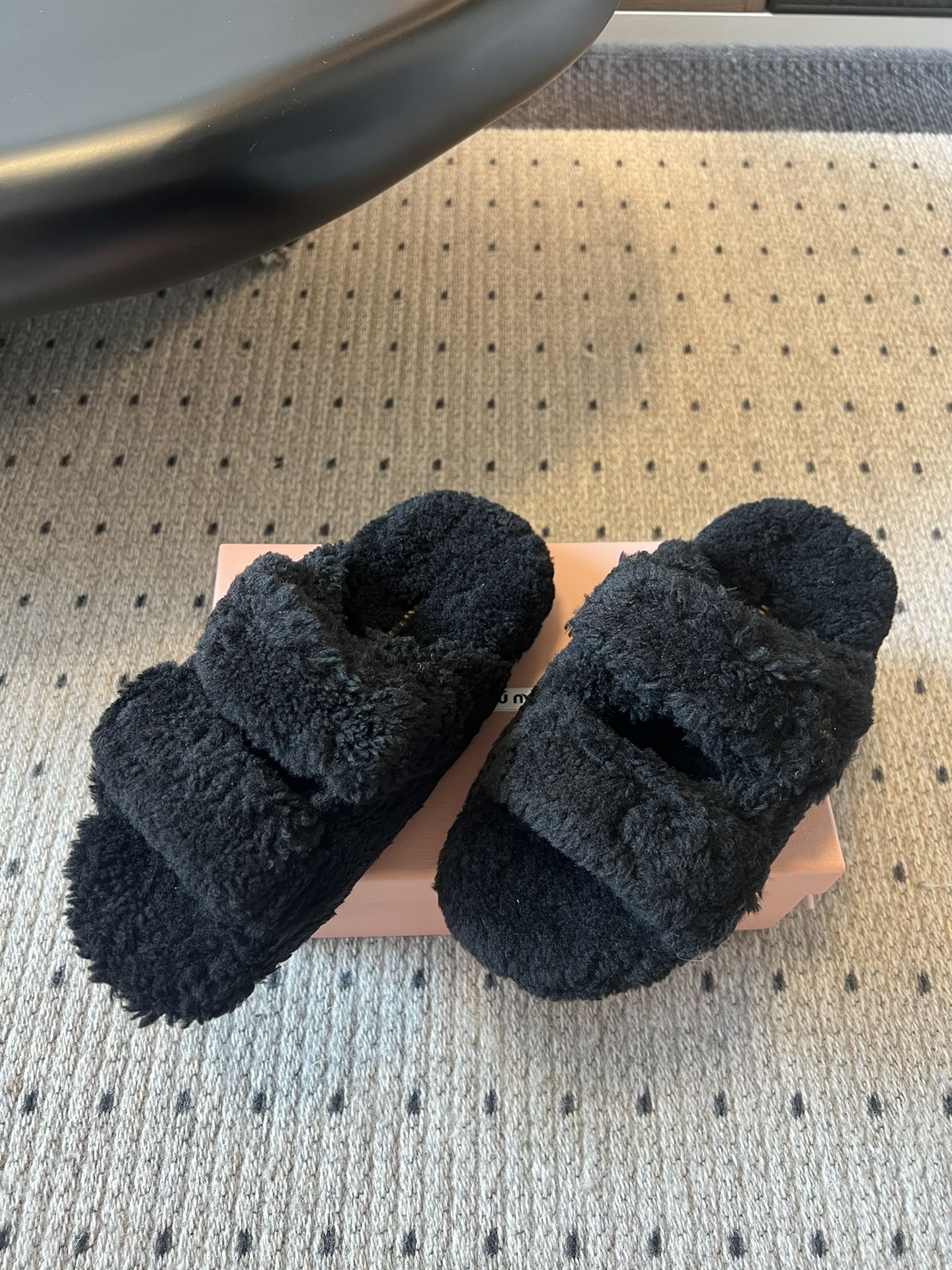 MIUMIU 26S SHEEPSKIN SLIPPERS IN BLACK