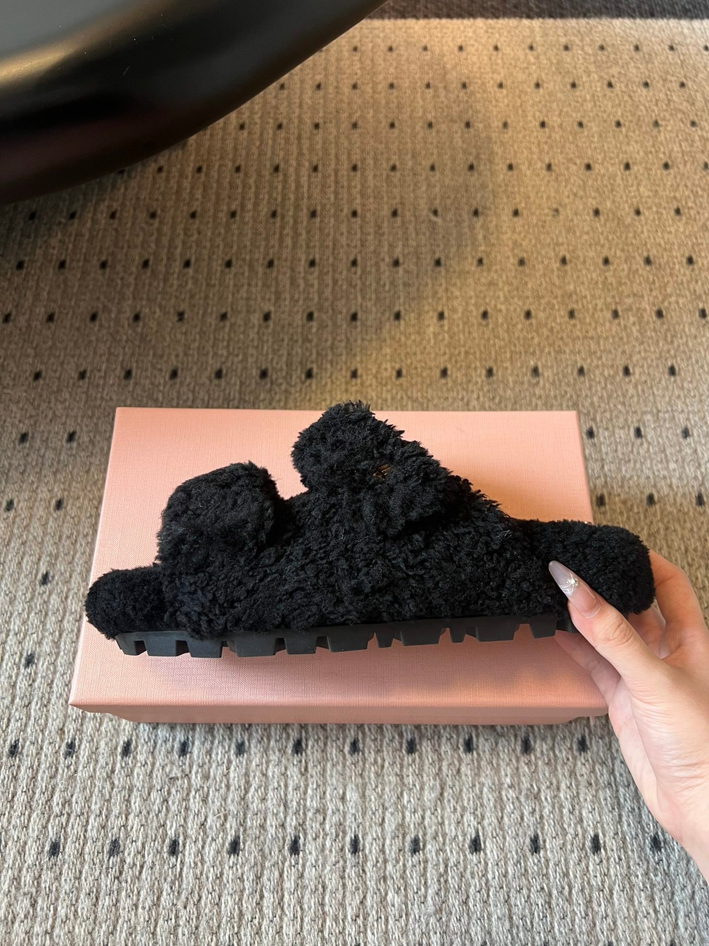 MIUMIU 26S SHEEPSKIN SLIPPERS IN BLACK