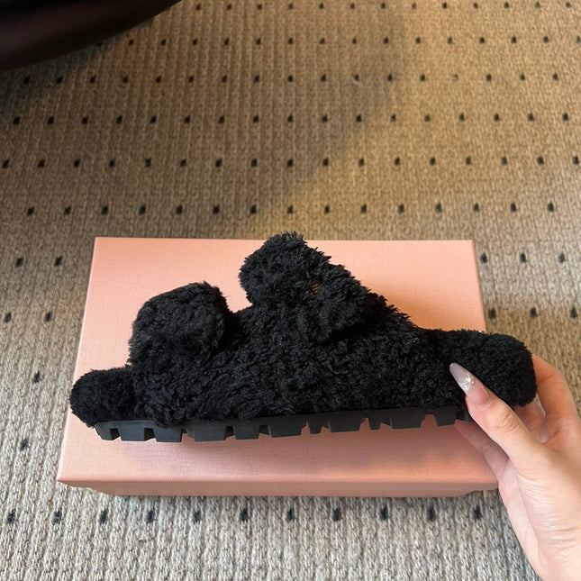 MIUMIU 26S SHEEPSKIN SLIPPERS IN BLACK