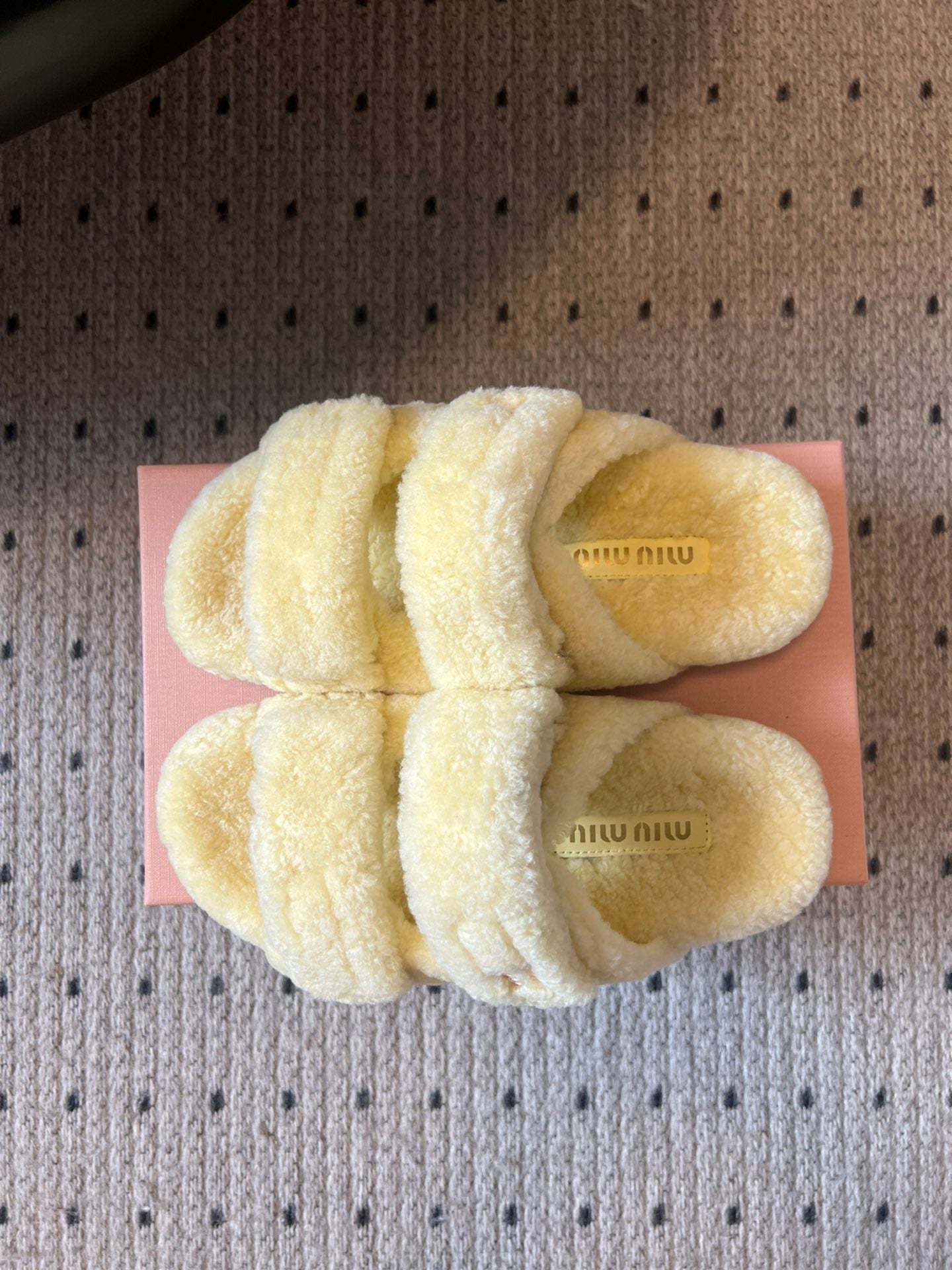MIUMIU 26S SHEEPSKIN SLIPPERS IN LIGHT BEIGE