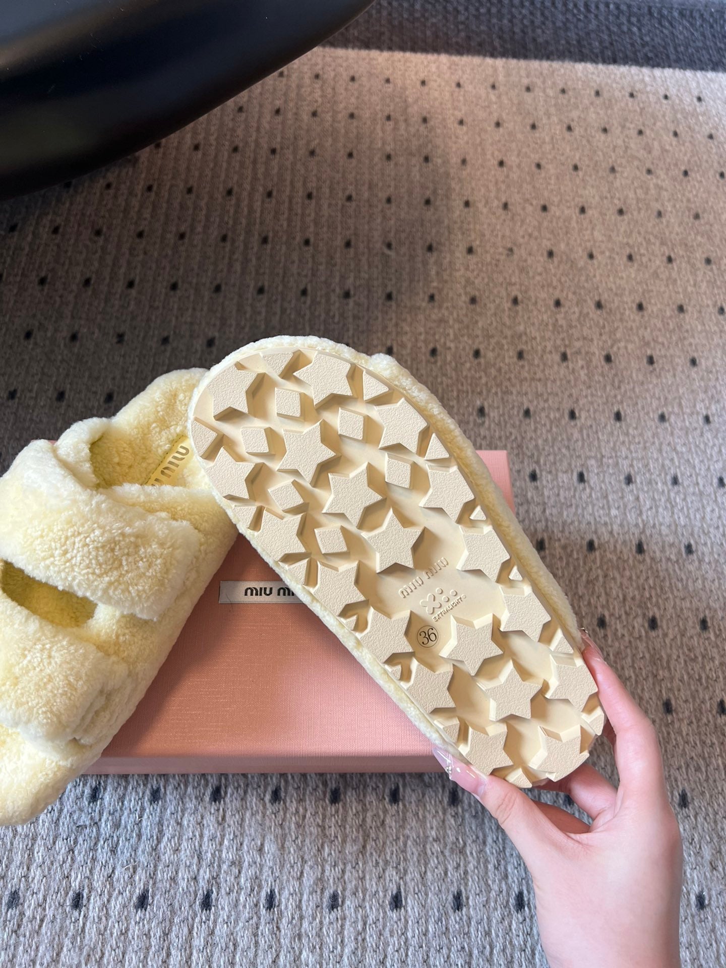 MIUMIU 26S SHEEPSKIN SLIPPERS IN LIGHT BEIGE
