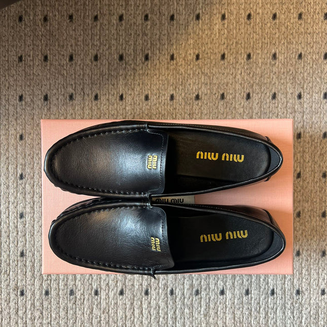 MIUMIU 26S LOAFERS IN BLACK CALFSKIN