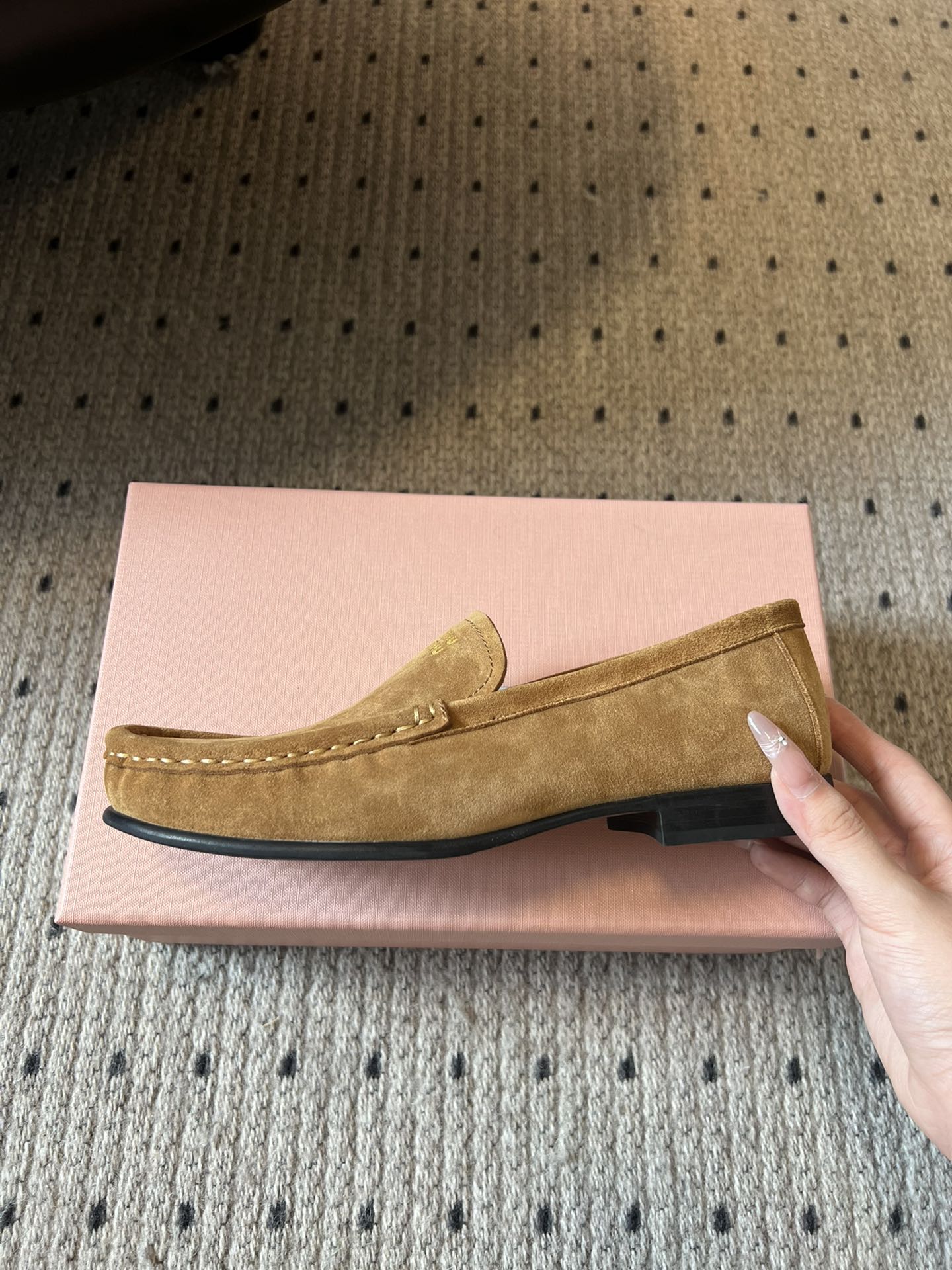 MIUMIU 26S LOAFERS IN TAN BROWN SUEDE