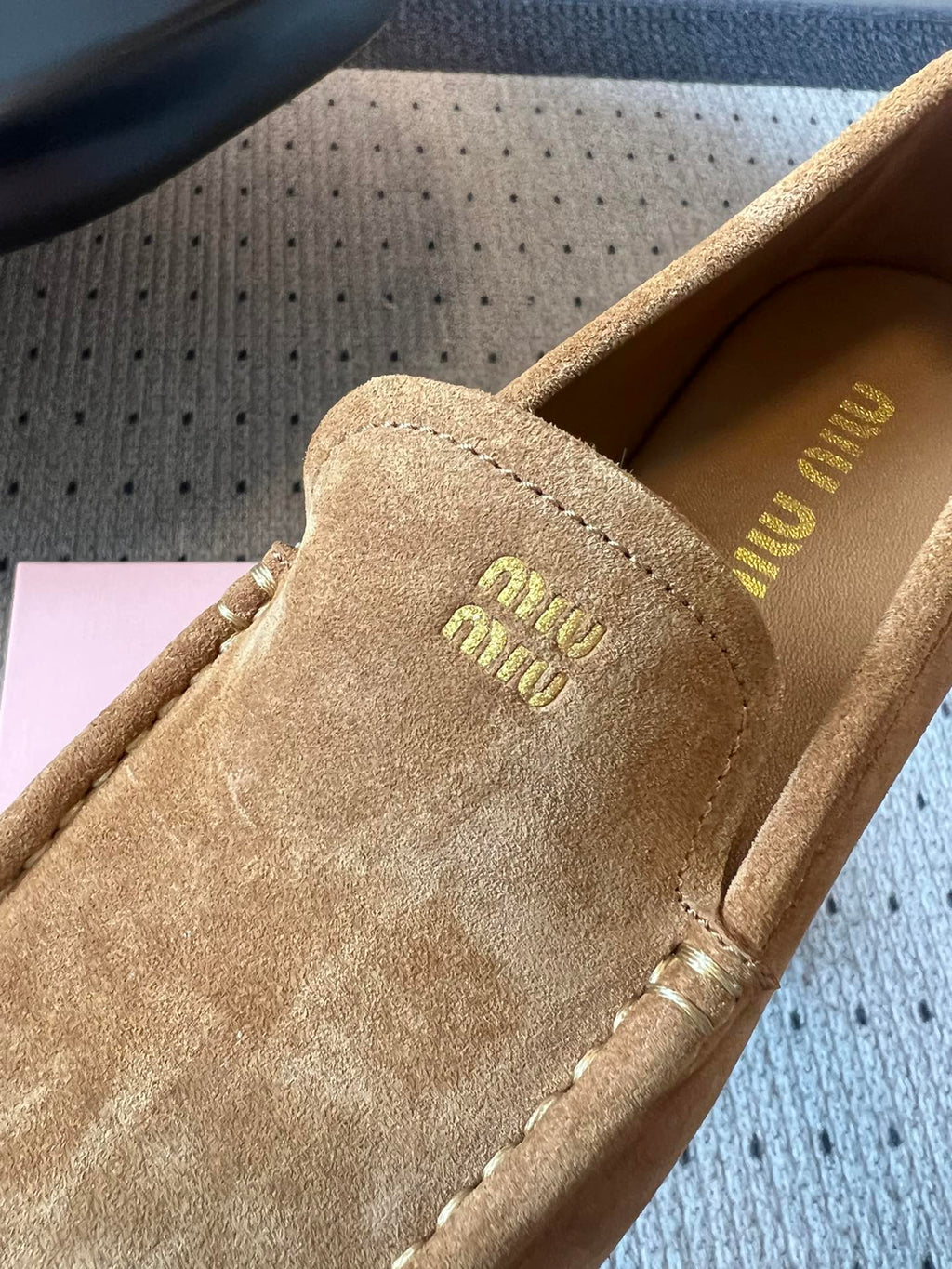 MIUMIU 26S LOAFERS IN TAN BROWN SUEDE