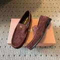 MIUMIU 26S LOAFERS IN AUBURN BROWN SUEDE