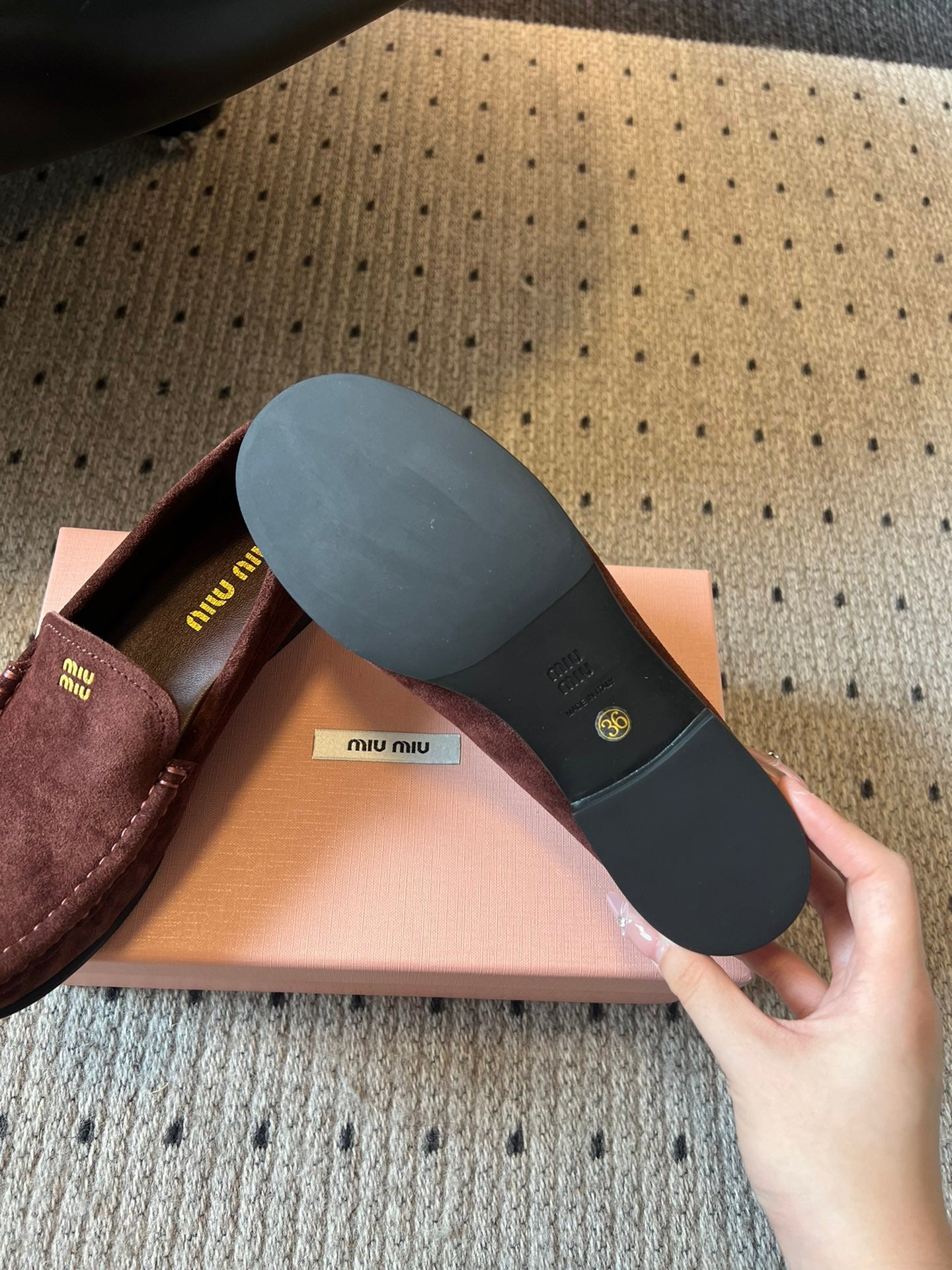 MIUMIU 26S LOAFERS IN AUBURN BROWN SUEDE
