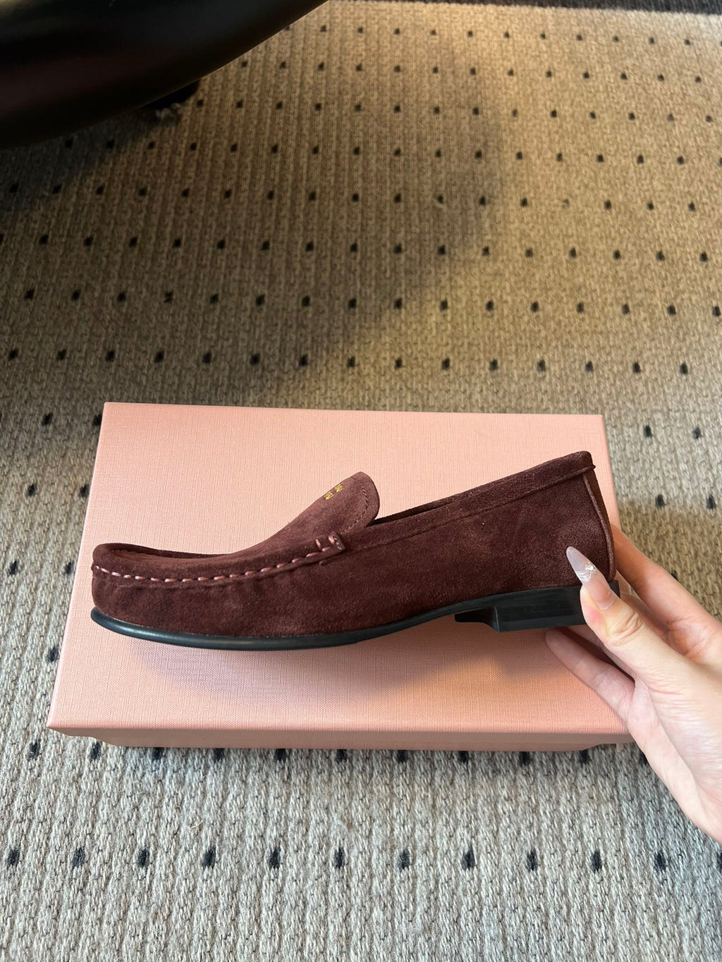 MIUMIU 26S LOAFERS IN AUBURN BROWN SUEDE