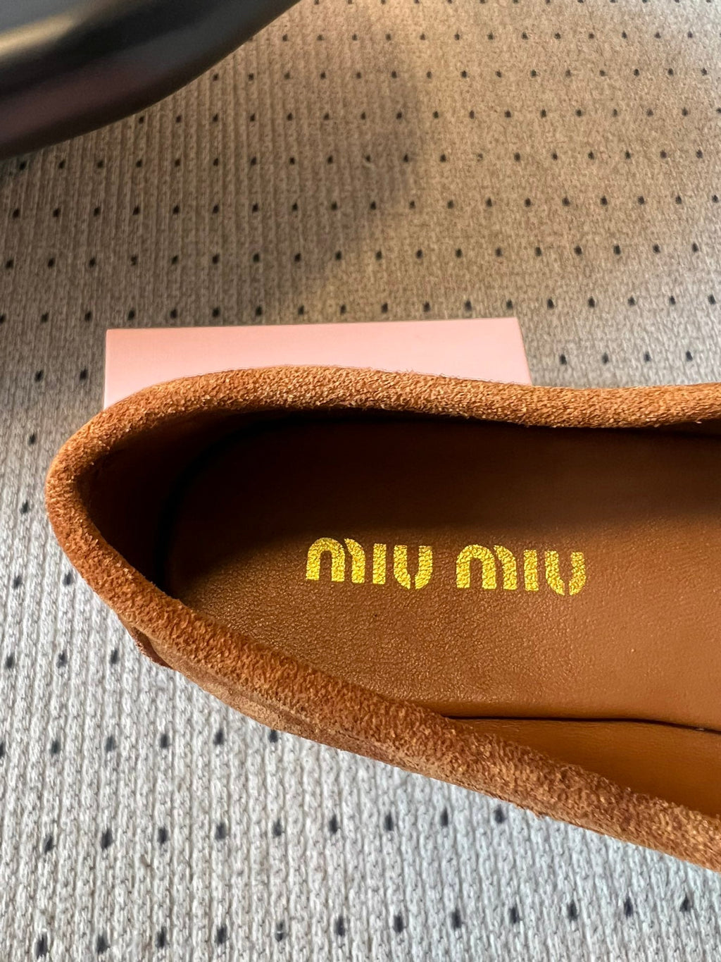 MIUMIU 26S LOAFERS IN CARAMEL BROWN SUEDE
