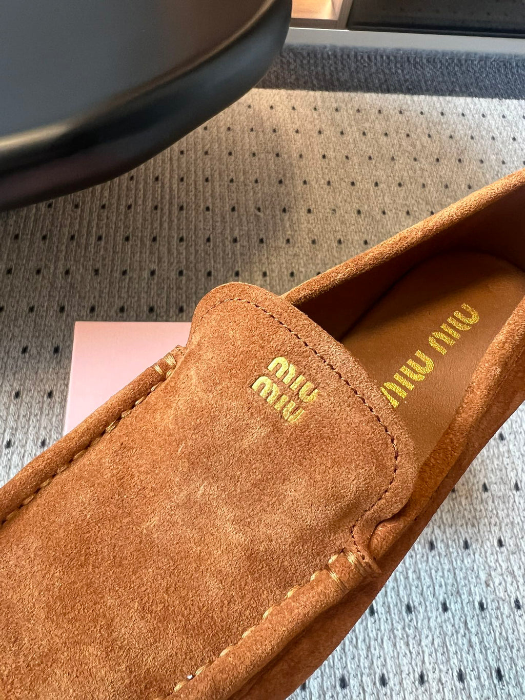 MIUMIU 26S LOAFERS IN CARAMEL BROWN SUEDE