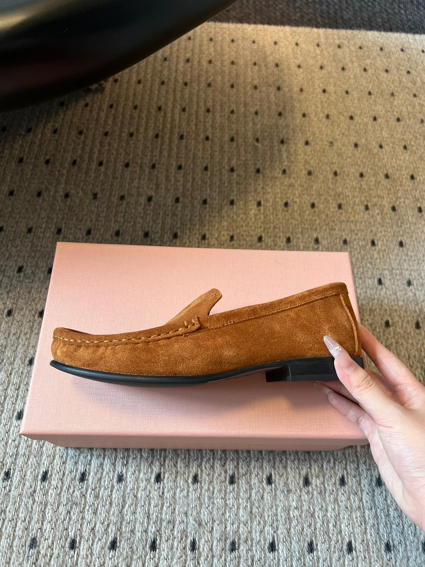 MIUMIU 26S LOAFERS IN CARAMEL BROWN SUEDE