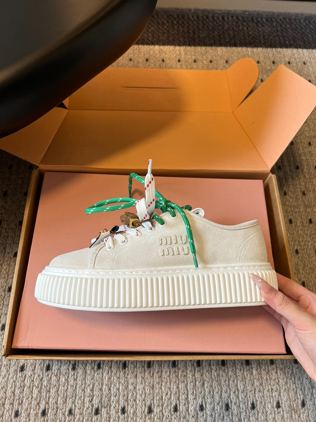 MIUMIU 26S SNEAKERS 50MM IN SAND BEIGE SUEDE