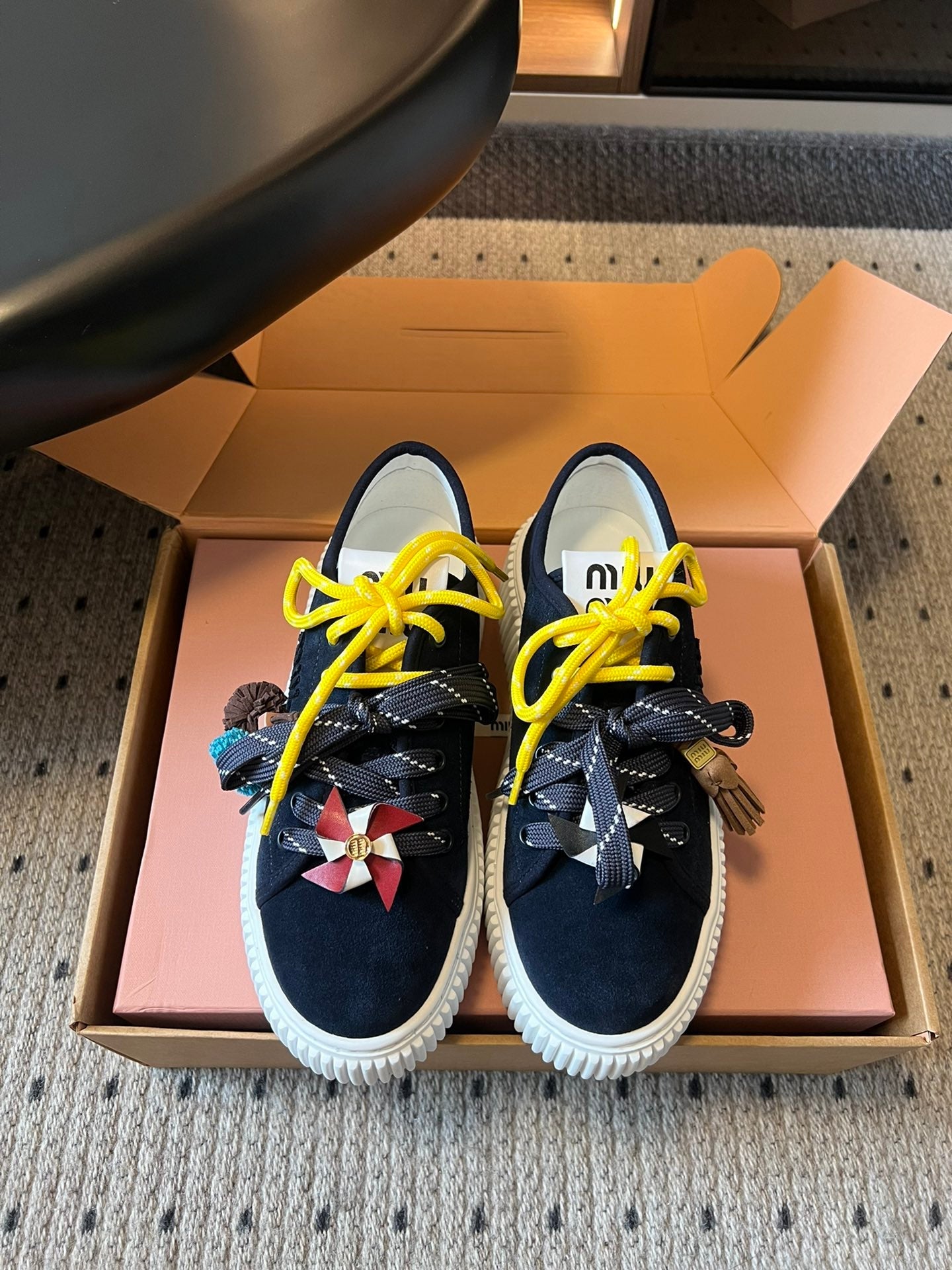 MIUMIU 26S SNEAKERS 50MM IN BLUE BLACK SUEDE