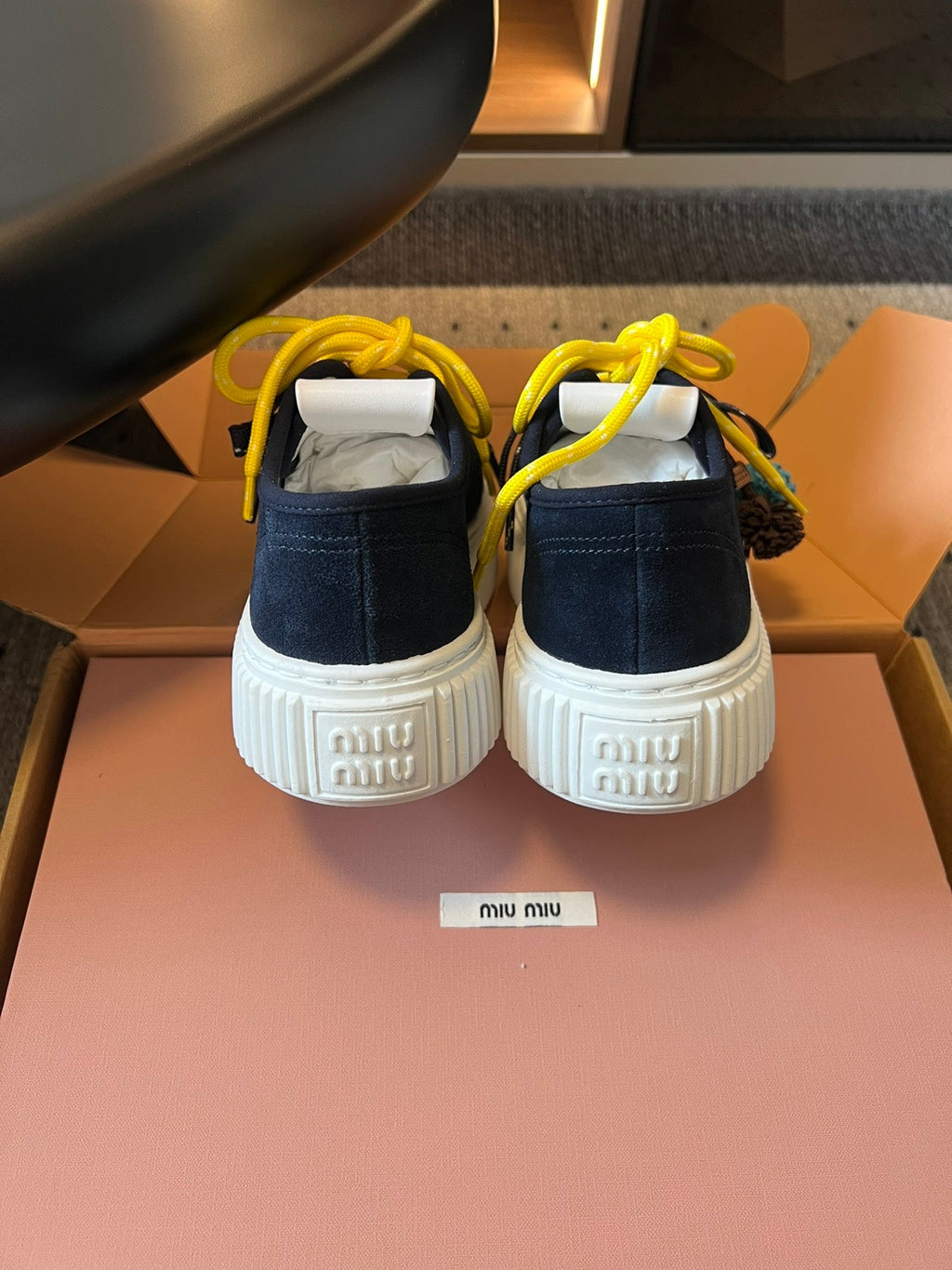 MIUMIU 26S SNEAKERS 50MM IN BLUE BLACK SUEDE