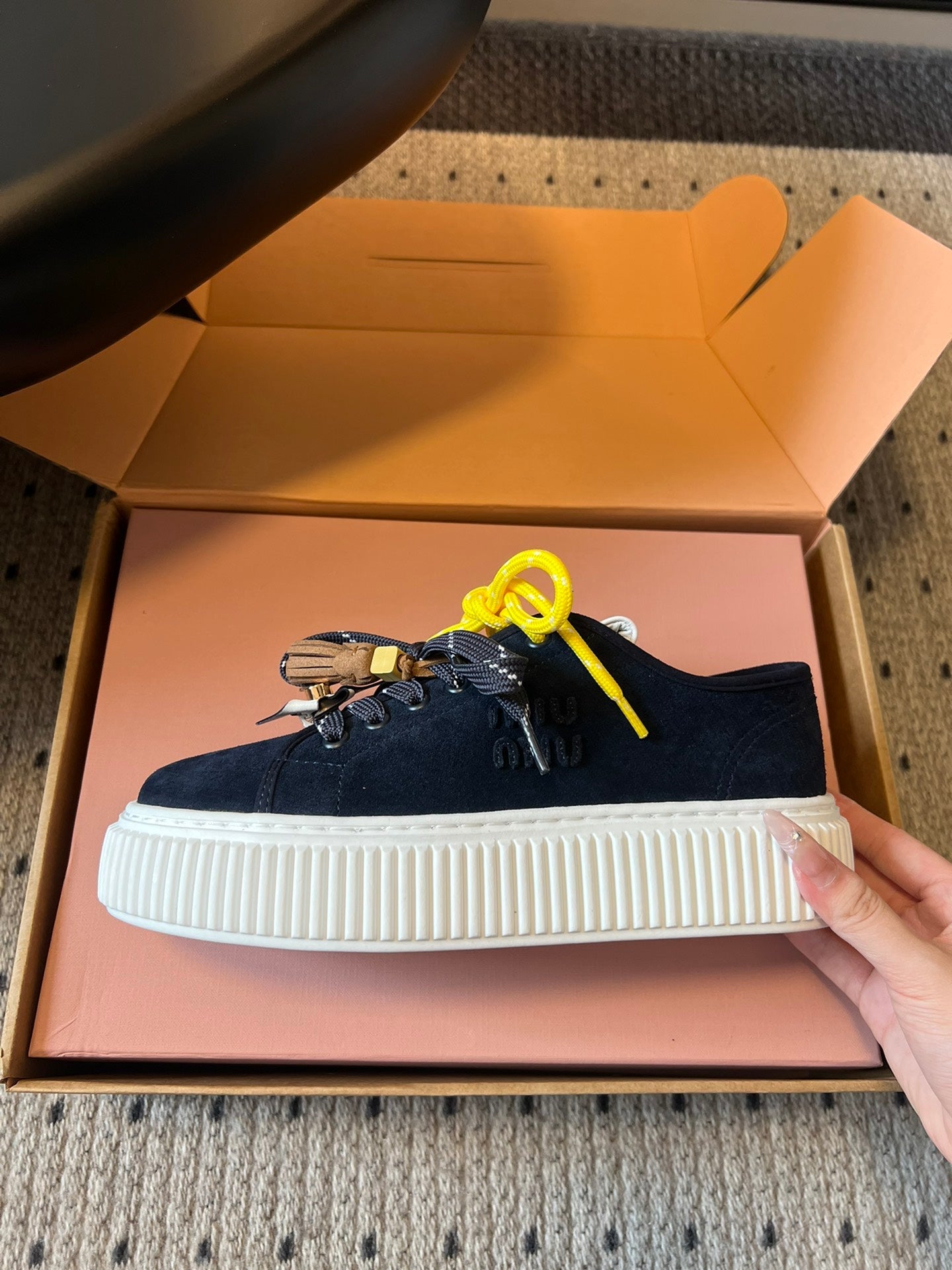 MIUMIU 26S SNEAKERS 50MM IN BLUE BLACK SUEDE