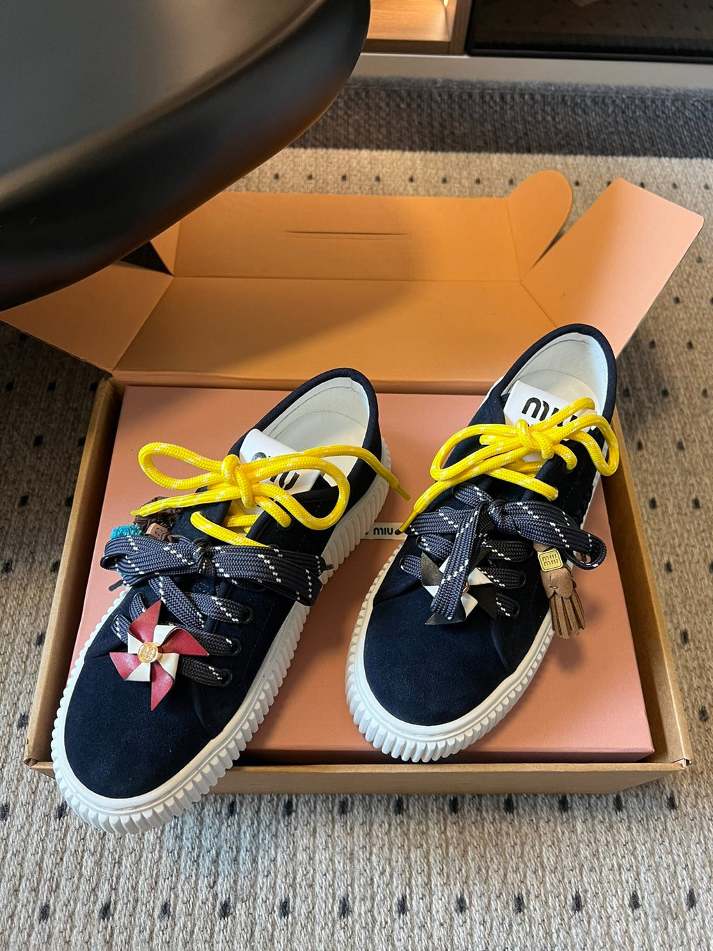 MIUMIU 26S SNEAKERS 50MM IN BLUE BLACK SUEDE