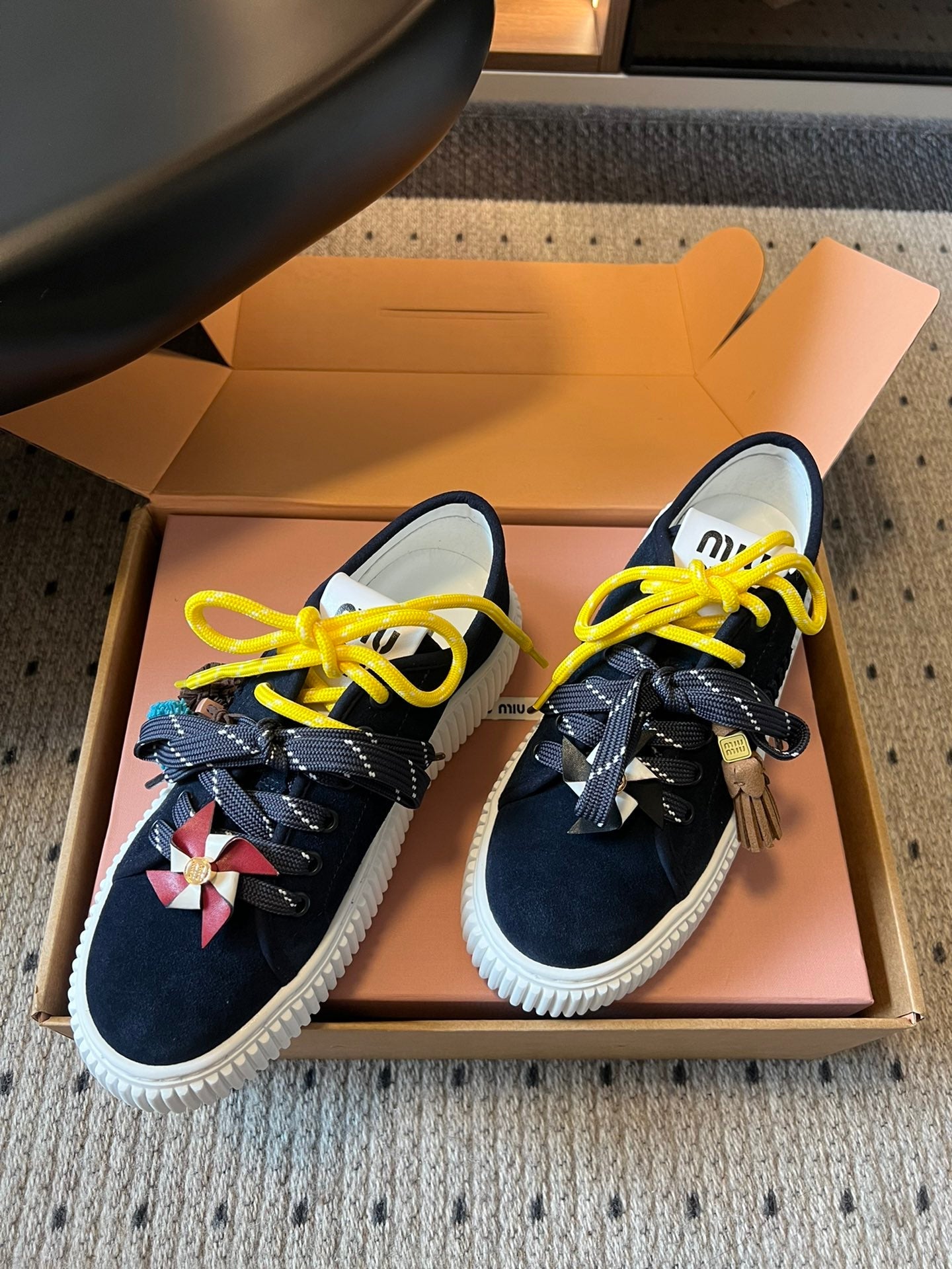 MIUMIU 26S SNEAKERS 50MM IN BLUE BLACK SUEDE