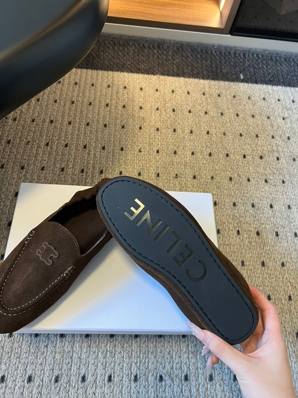 CELINE 25S LOAFERS FLAT IN DARK BROWN SUEDE